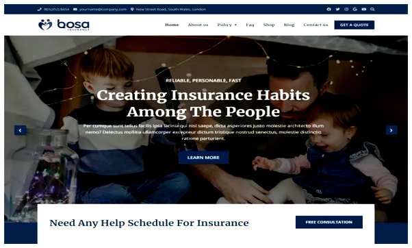 هر نوع وب سایت بیمه را با پوسته Bosa Insurance بسازید